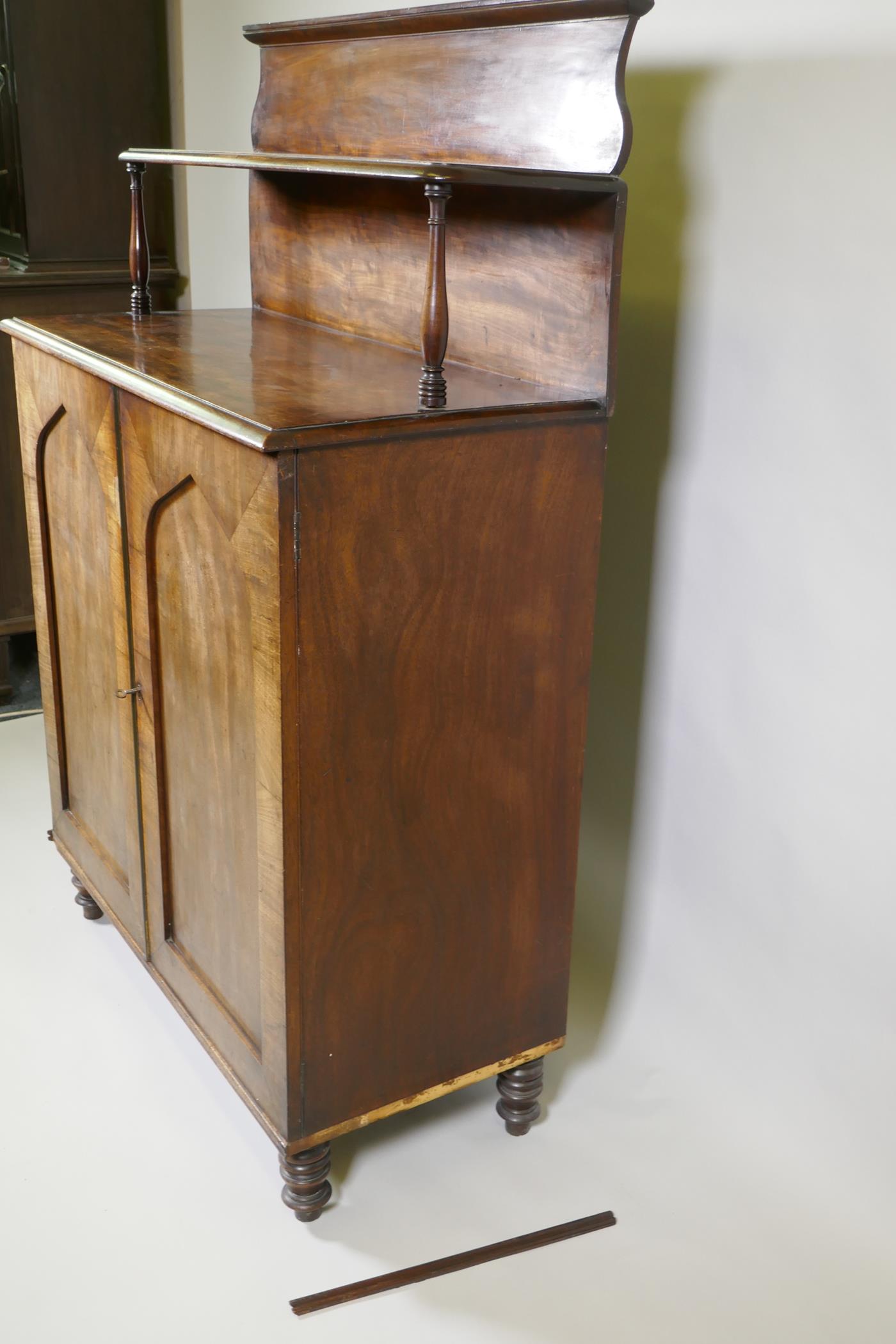 A C19th Regency country house mahogany chiffonier with arch panel doors and turned feet, 90 x - Image 2 of 3