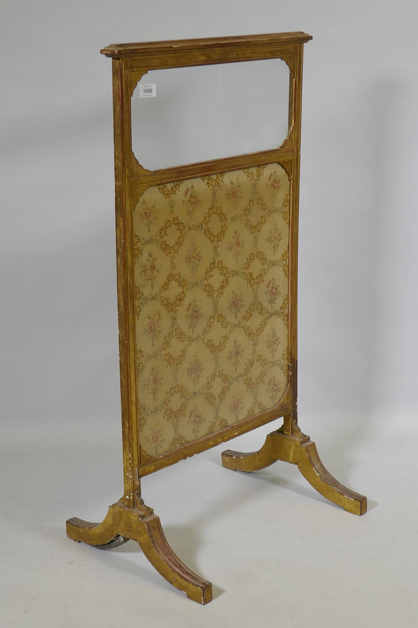 A C19th giltwood firescreen with glazed upper and inset textile panel, 50 x 94cm - Image 2 of 6