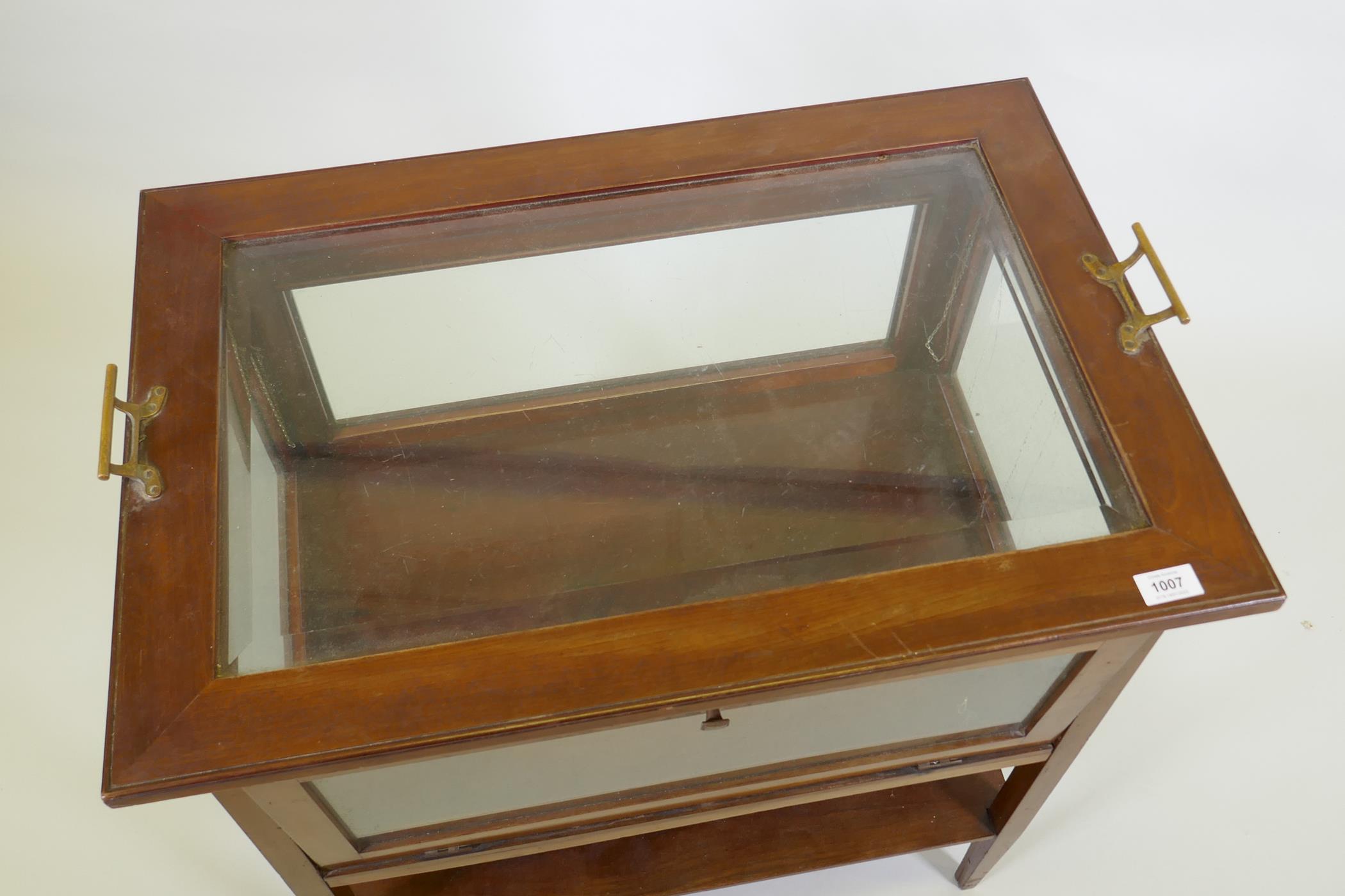 An Edwardian mahogany vitrine/display cabinet with fall front and sides and bevelled glass top, 74 x - Image 2 of 4