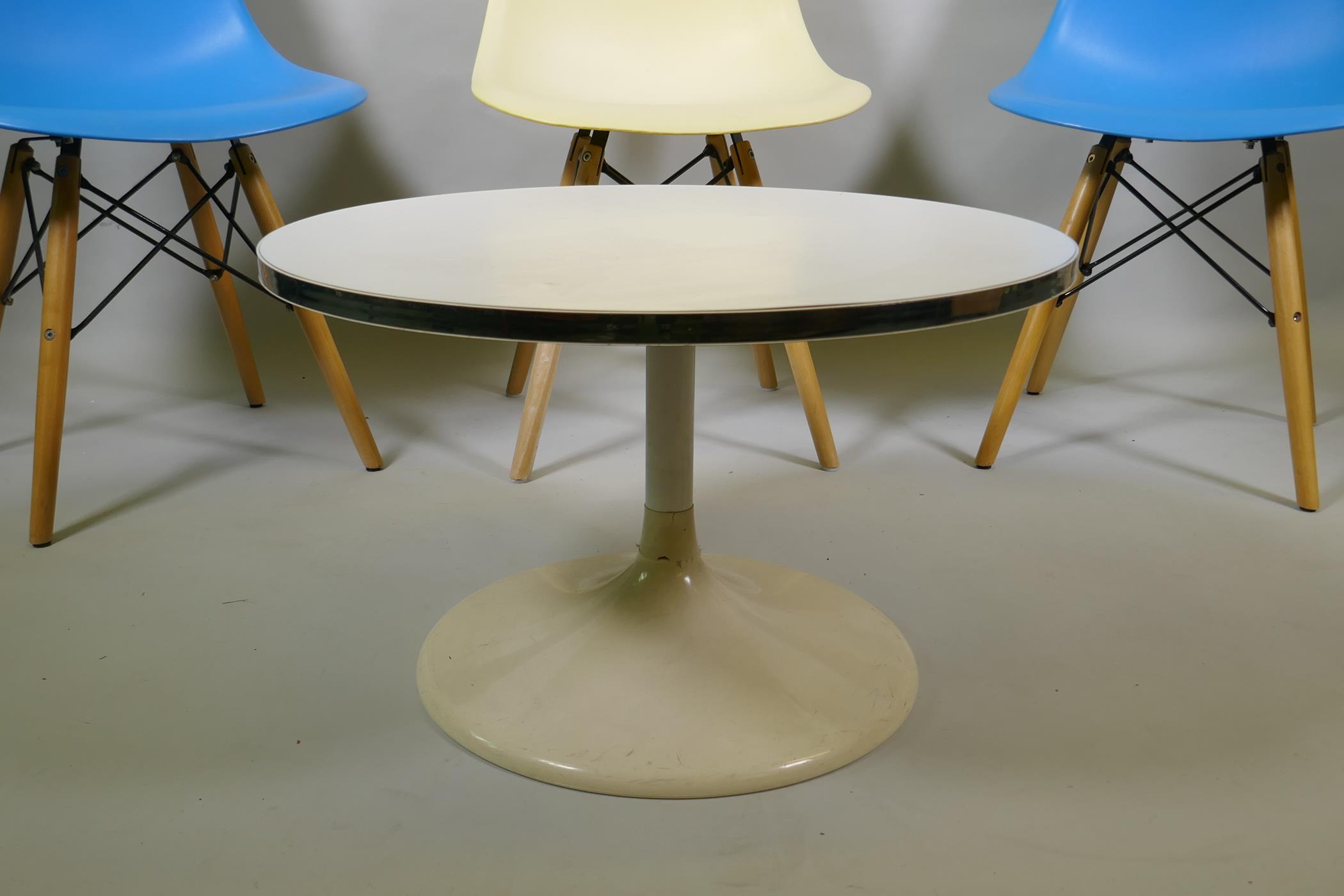 A set of three Eames style dining chairs and a small occasional table - Image 3 of 4