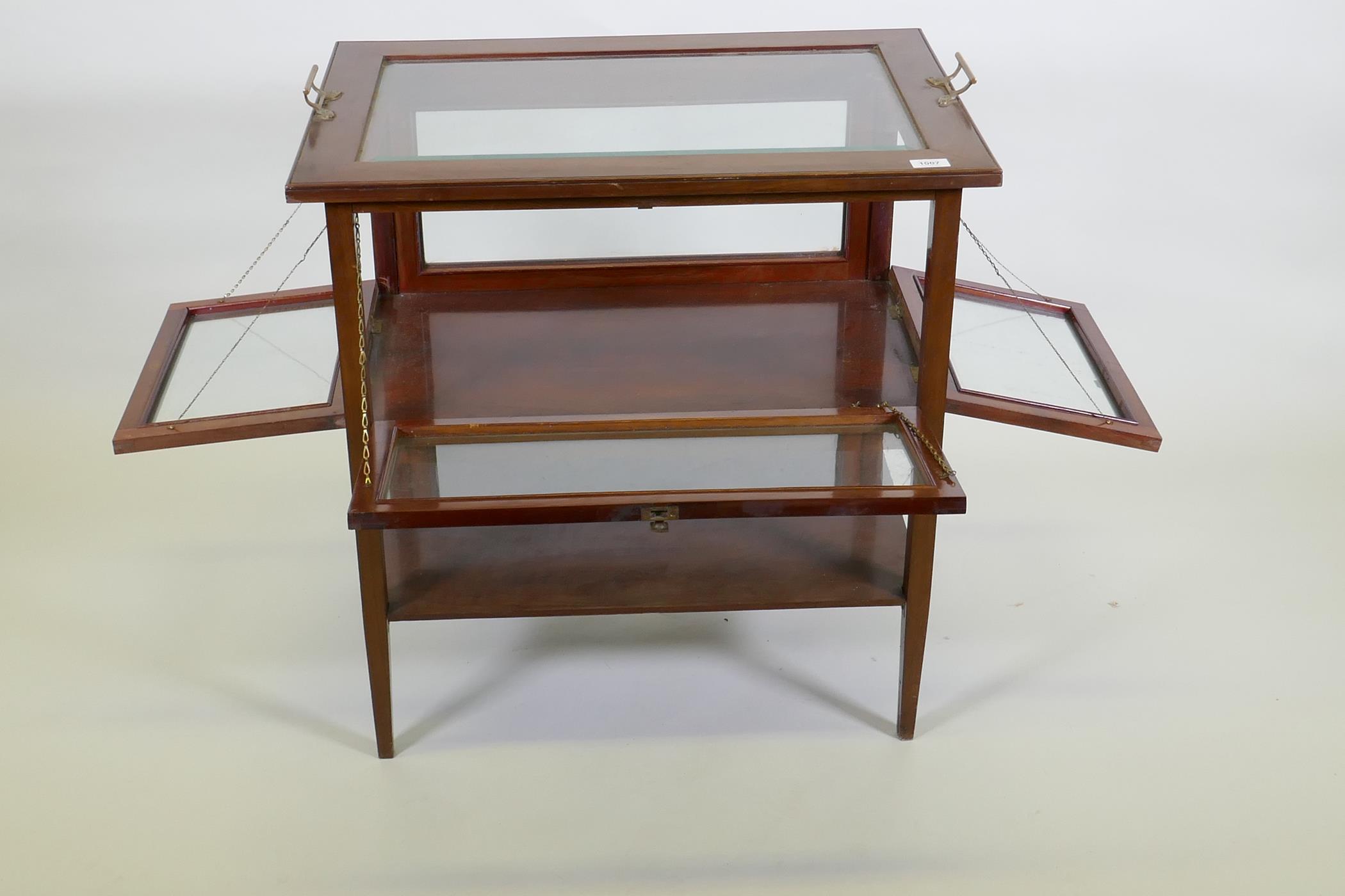 An Edwardian mahogany vitrine/display cabinet with fall front and sides and bevelled glass top, 74 x - Image 3 of 4