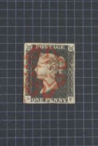An album of C19th to early C20th British stamps to include a Penny Black with four good margins