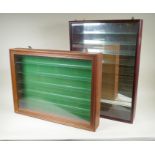 A bespoke hanging display cabinet with baize back, and another similar with mirror back, largest