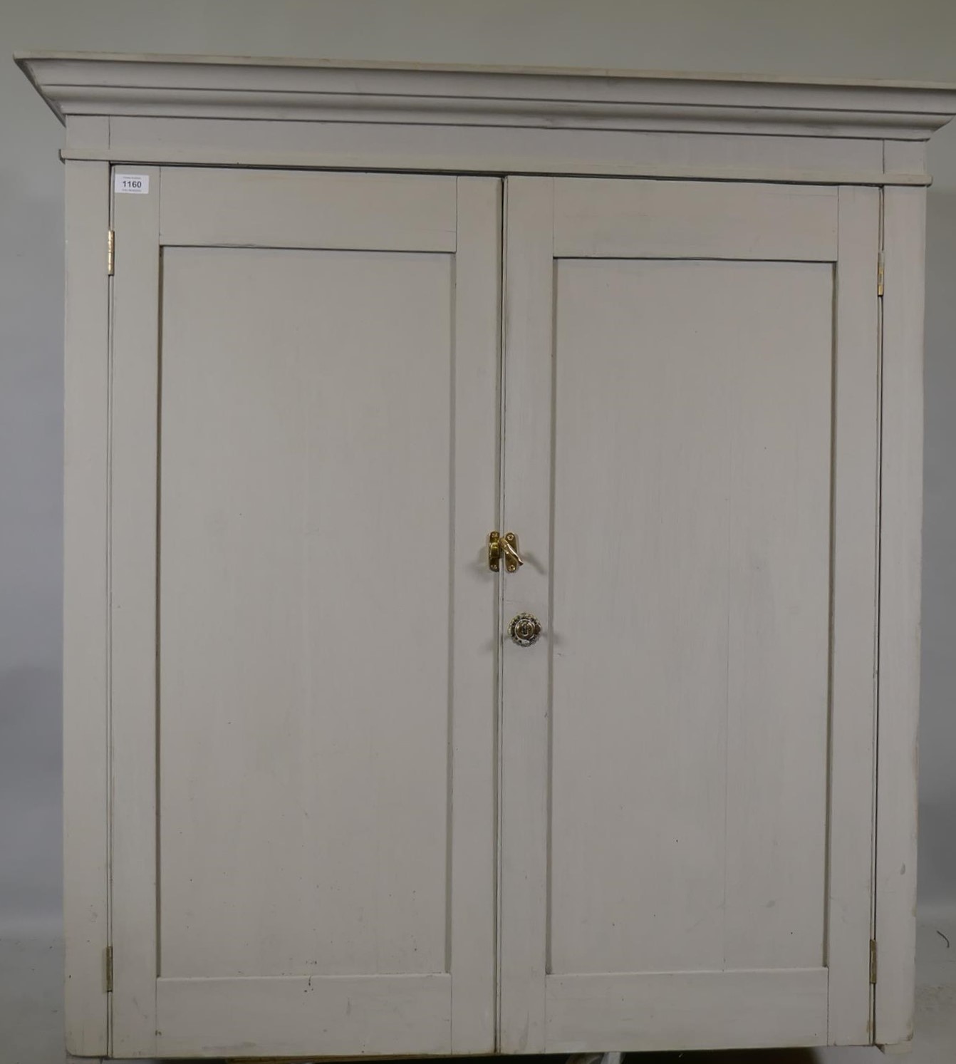 A Victorian painted pine press top cupboard with two doors, 112 x 50 x 116cm