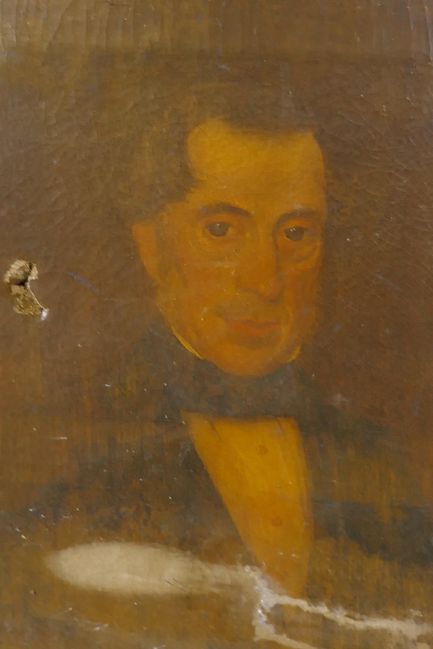 C19th portrait of a gentleman, Joseph Geach, labelled verso, born January 22, 1794, this likeness - Image 3 of 6