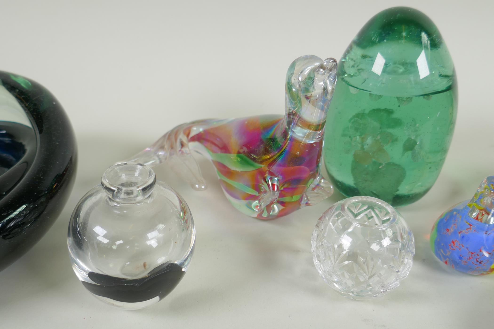 A quantity of art glass paper weights, animals and an ash tray, largest 12cm high - Image 3 of 6