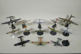 Thirteen assorted 1:72 scale model aircraft including Corgi, Hobby Master, Falcon Models etc, four