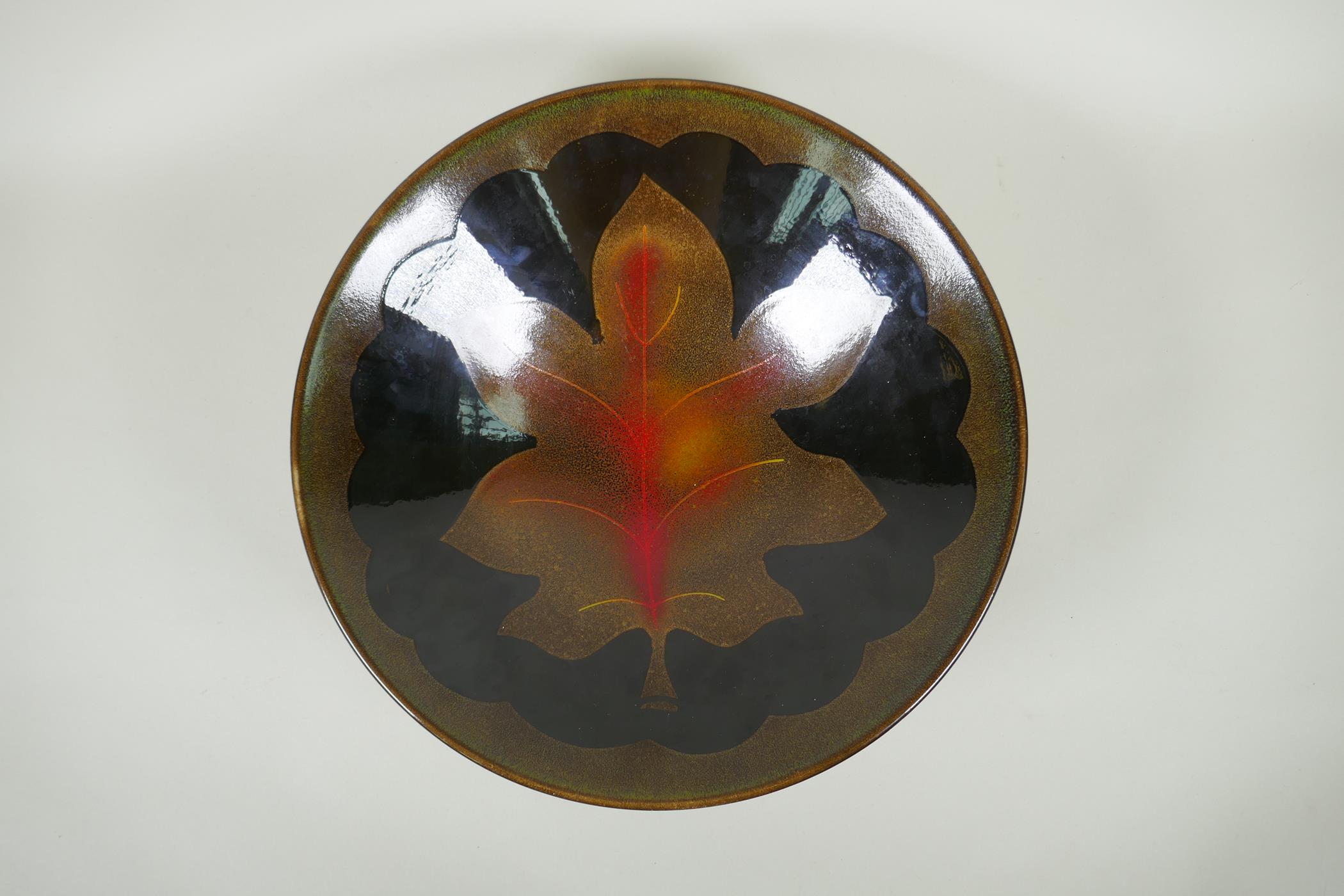 A Poole Pottery Aegean leaf design bowl, 34cm diameter
