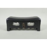 A Chinese hardwood box with secret locked drawer, set with carved jade lions, 26 x 9cm