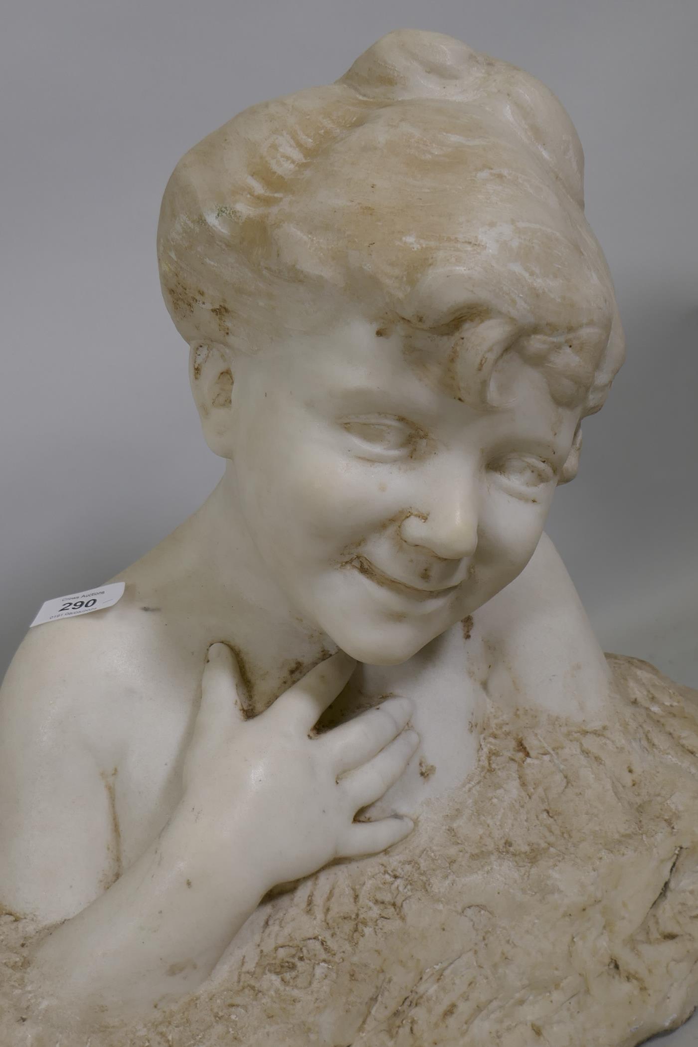 A C19th marble bust of a smiling child, signed indistinctly A. Holandoff?, 42cm high - Image 2 of 3