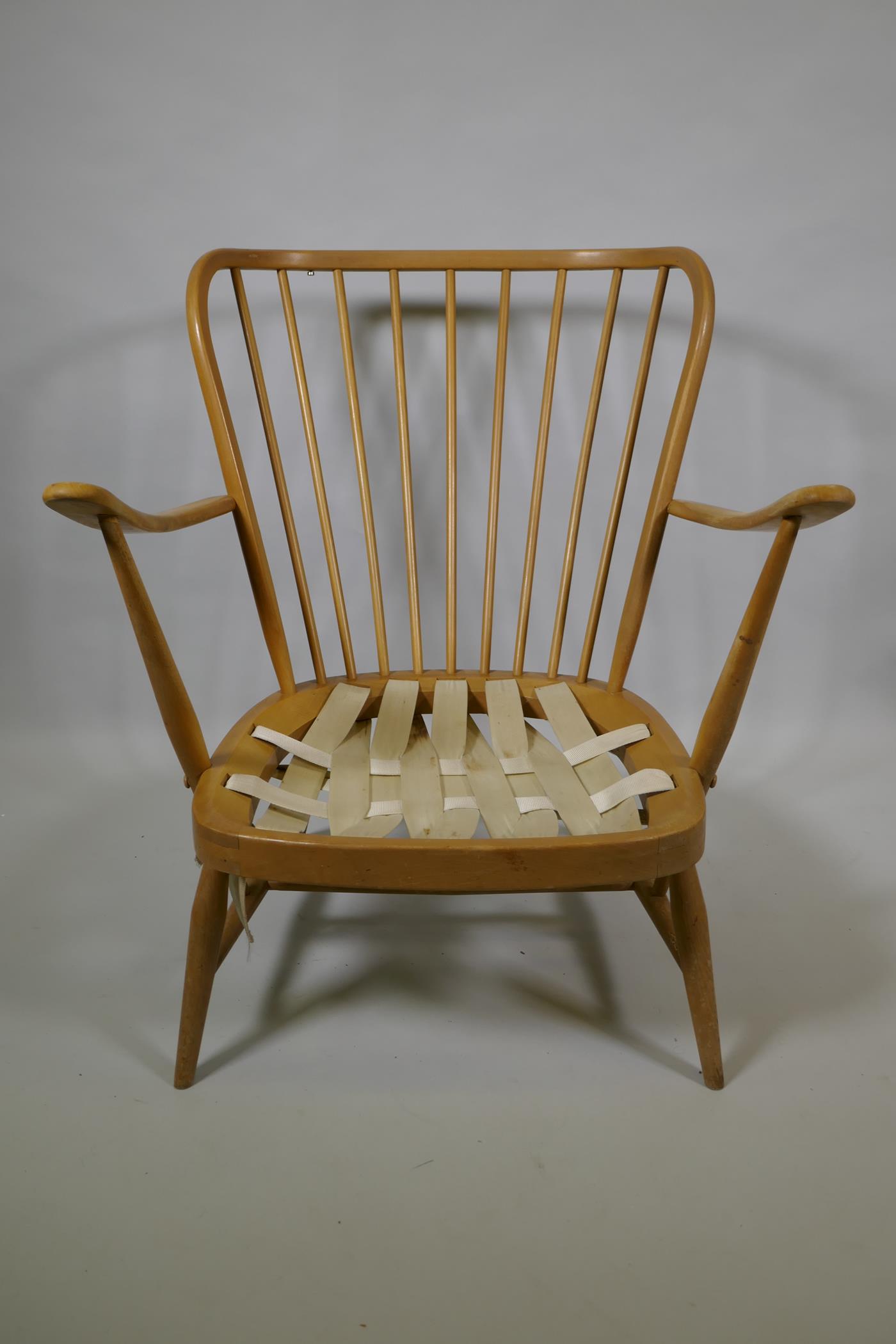 An Ercol beech and elm Windsor tall back armchair Model 478, and a similar Ercol model 334 armchair - Image 6 of 8