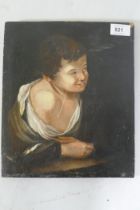 Boy leaning on a ledge, C18th/C19th, unsigned, oil on panel, 25 x 29cm