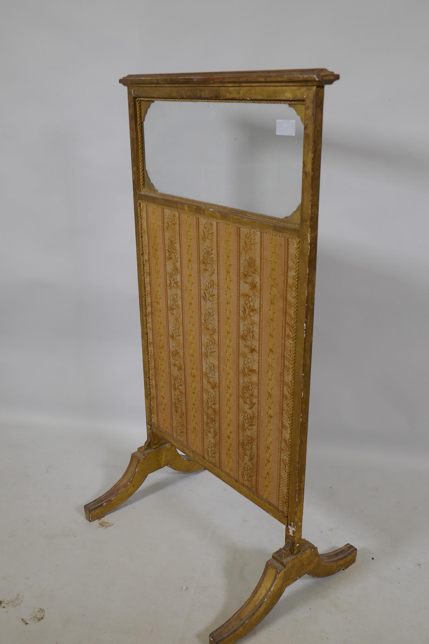 A C19th giltwood firescreen with glazed upper and inset textile panel, 50 x 94cm - Image 6 of 6