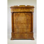 A C19th Danish figured mahogany secrétaire à abattant,  in two sections, the top drawer over a