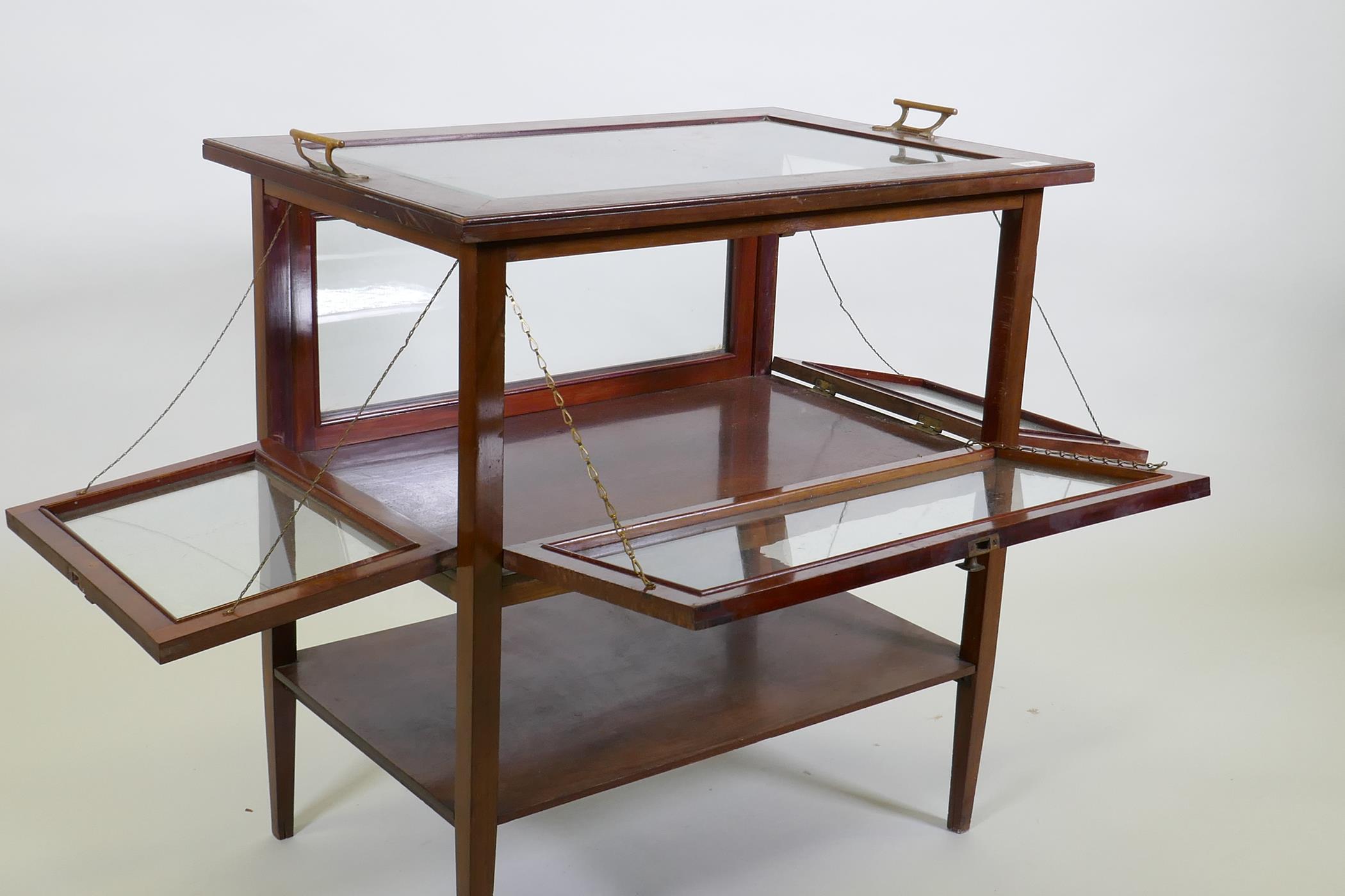 An Edwardian mahogany vitrine/display cabinet with fall front and sides and bevelled glass top, 74 x - Image 4 of 4