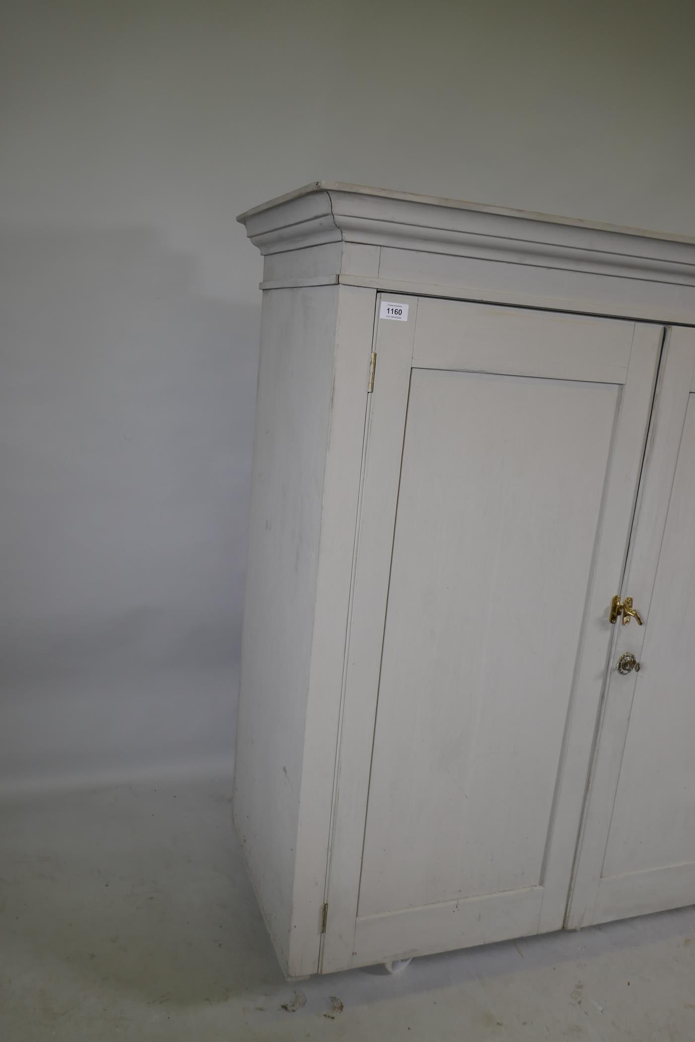 A Victorian painted pine press top cupboard with two doors, 112 x 50 x 116cm - Image 2 of 3