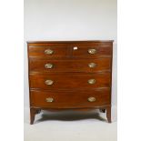 A George III inlaid mahogany bowfront chest of two plus three drawers, with brass plate handles,