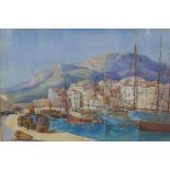 A C19th Italian port scene, watercolour, 38 x 26cm