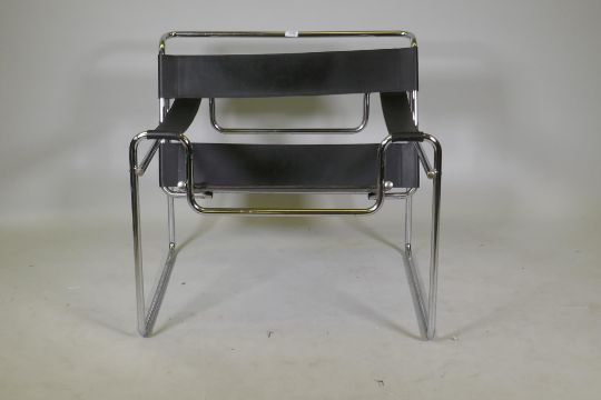 After Marcel Breuer, Wassily, B3 chrome and leather chair - Image 2 of 2