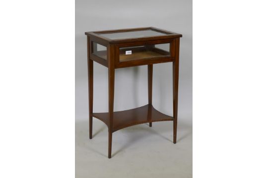 A Victorian inlaid mahogany bijouterie cabinet, raised on square tapering supports united by a - Image 1 of 3