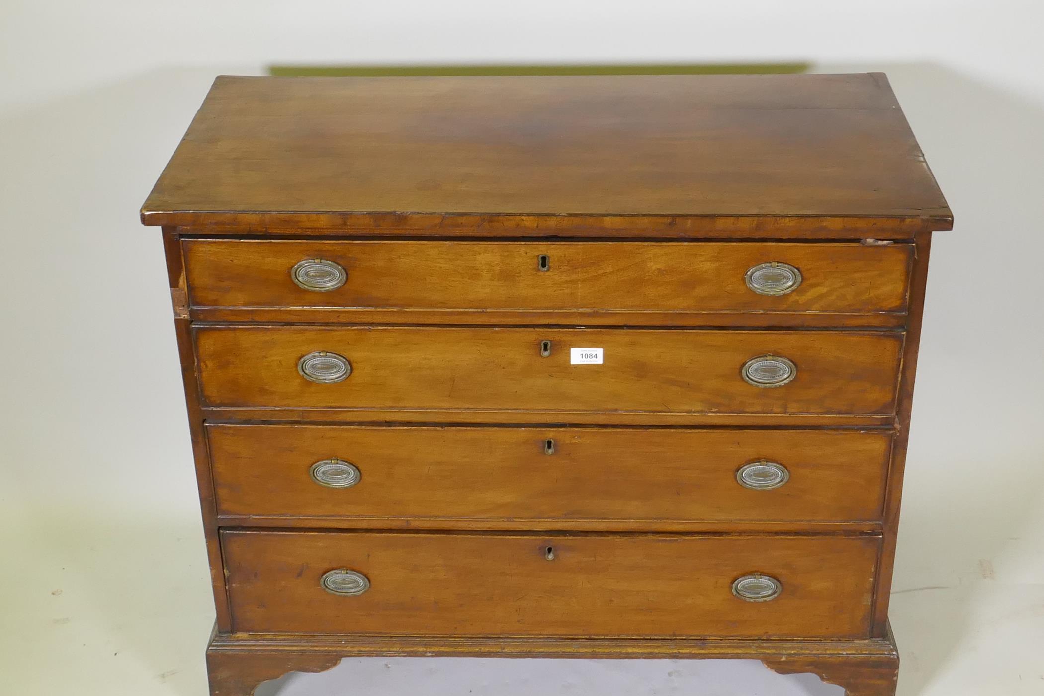 A Georgian mahogany chest of four long drawers with cockbeaded fronts, oak linings and brass plate - Image 2 of 6