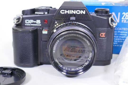 Chinon CE-5 35mm SLF camera, No 148265, with Chinon lens, 3.5-4.5 f/28-50mm; Chinon CP-5 twin - Image 2 of 5