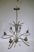 A John Lewis brushed chrome six branch chandelier, 63cm diameter, 50cm drop