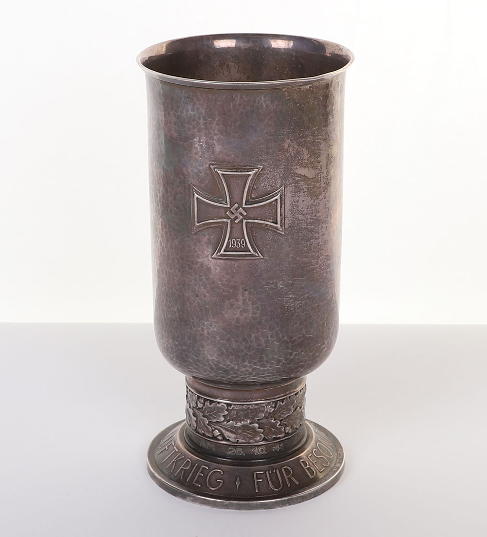 WW2 GERMAN LUFTWAFFE HONOUR GOBLET (EHRENPOKAL) IN SILVER AWARDED TO GERHARD ARENDT KAMPFGESCHWADER  - Image 4 of 13