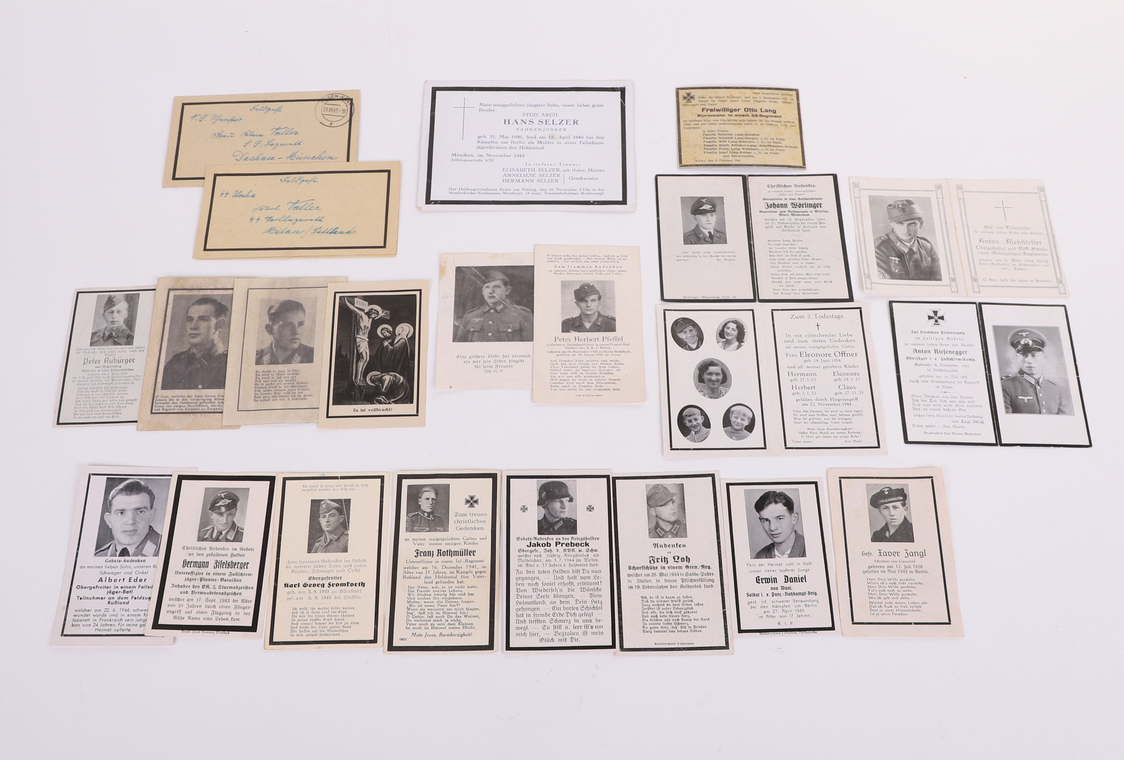 LOT OF 22 MISC. DEATH CARDS