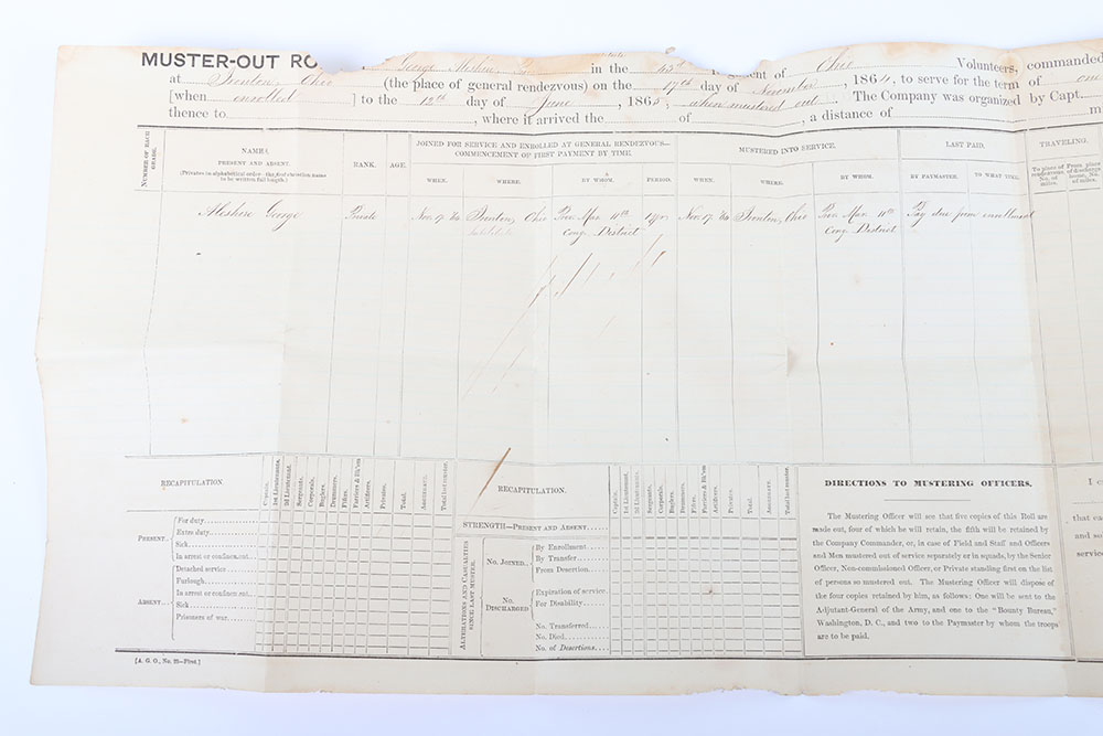 US CIVIL WAR PERIOD UNION INFANTRY FORAGE CAP W/ VERBAL ID & MUSTER ROLL, this belonged to Private G - Image 3 of 15