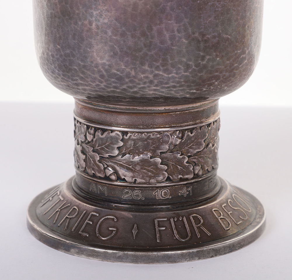 WW2 GERMAN LUFTWAFFE HONOUR GOBLET (EHRENPOKAL) IN SILVER AWARDED TO GERHARD ARENDT KAMPFGESCHWADER  - Image 9 of 13