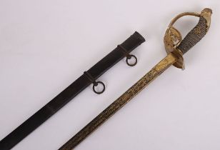 IMPERIAL GERMAN PRUSSIAN BLUE GILT AND DAMASCUS PRESENTATION OFFICERS SWORD