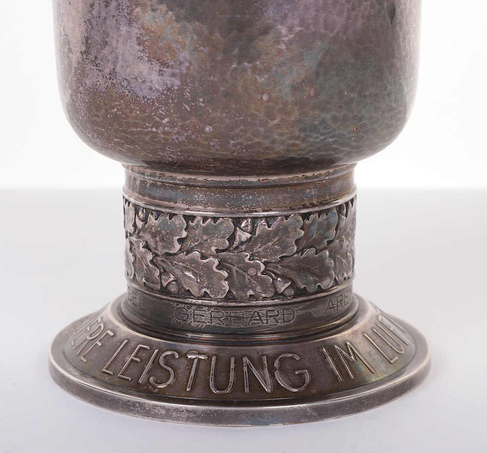 WW2 GERMAN LUFTWAFFE HONOUR GOBLET (EHRENPOKAL) IN SILVER AWARDED TO GERHARD ARENDT KAMPFGESCHWADER  - Image 7 of 13