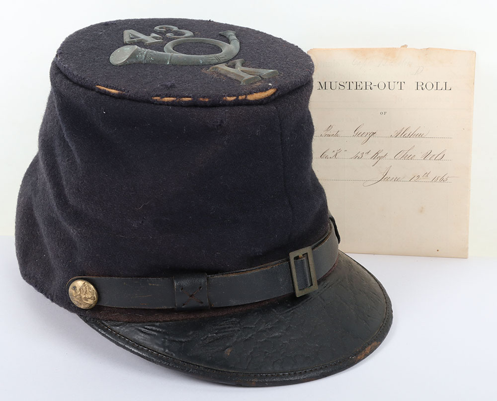 US CIVIL WAR PERIOD UNION INFANTRY FORAGE CAP W/ VERBAL ID & MUSTER ROLL, this belonged to Private G