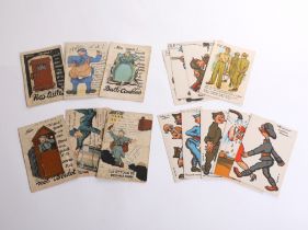 17 WWI – WWII FRENCH COLOR COMICAL-PATRIOTIC POSTCARDS