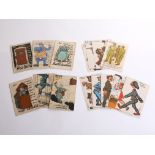 17 WWI – WWII FRENCH COLOR COMICAL-PATRIOTIC POSTCARDS