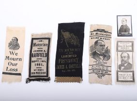 4 PERIOD MOURNING RIBBONS PERTAINING JAMES A. GARFIELD AND WILLIAM MCKINLEY