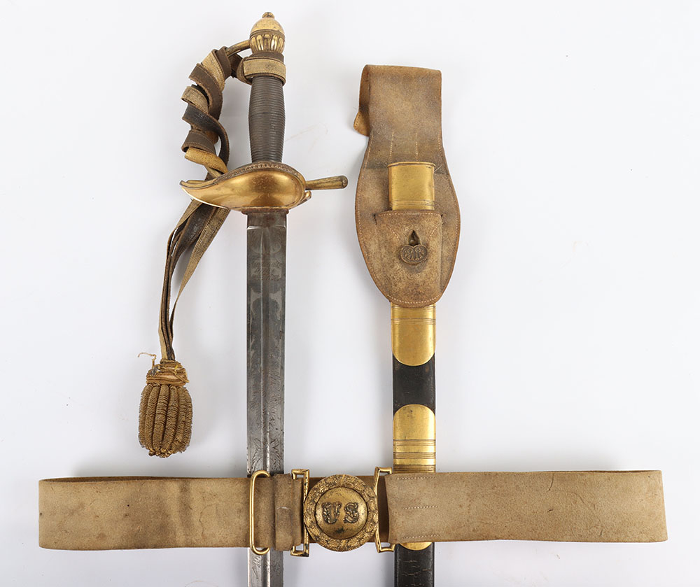 US AMES MODEL 1834 GENERALS & GENERAL STAFF OFFICERS SWORD WITH BELT AND BUCKLE