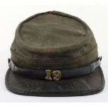 US CIVIL WAR PERIOD KEPI, WITH CONFEDERATE ID TO A “L. D. HUGES” OF THE 19TH VA