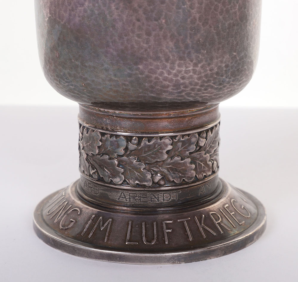 WW2 GERMAN LUFTWAFFE HONOUR GOBLET (EHRENPOKAL) IN SILVER AWARDED TO GERHARD ARENDT KAMPFGESCHWADER  - Image 8 of 13