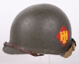 WW2 AMERICAN M1 STEEL COMBAT HELMET WITH ORIGINAL PAINTED DIVISIONAL INSIGNIA OF THE 45TH (THUNDERBI