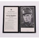HEER DEATH CARD OF “ANTON PRANTER / OBERGEFREITER” KILLED ON D-DAY 6TH JUNE 1944 IN NORMANDY