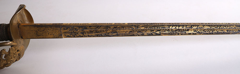 IMPERIAL GERMAN PRUSSIAN BLUE GILT AND DAMASCUS PRESENTATION OFFICERS SWORD - Image 10 of 21