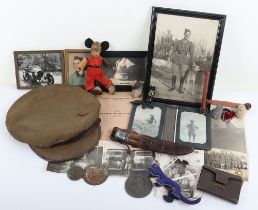 Battle Damaged WW2 British Officers Peaked Cap of Guy Roussel and Ephemera Including his Mickey Mous