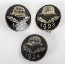 3x Stahlhelmbund Membership Badges, 1923, 1924 and 1927