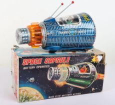Boxed SH Horikawa battery operated tinplate Space Capsule, Japanese 1960s