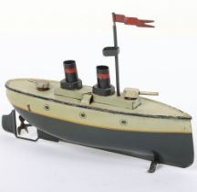 Carette tinplate two-funnel Gunboat, German circa 1910