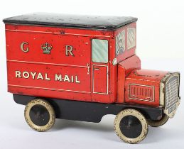 Scarce tinplate W & R Jacob & Co Ltd Royal Mail motor van biscuit tin, 1920s