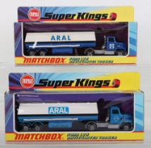 Two Matchbox Lesney Superkings German Issue K-16 Ford LTS Articulated Aral Tankers