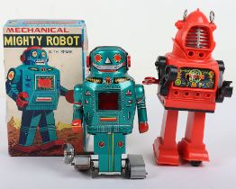 Two Robots including a boxed Noguchi tinplate mechanical Mighty Robot, Japanese 1960s,